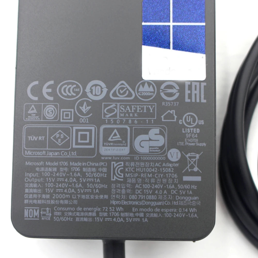 15V 4A 1706 AC Adapter Power Charger for Microsoft Surface Pro 4 Book