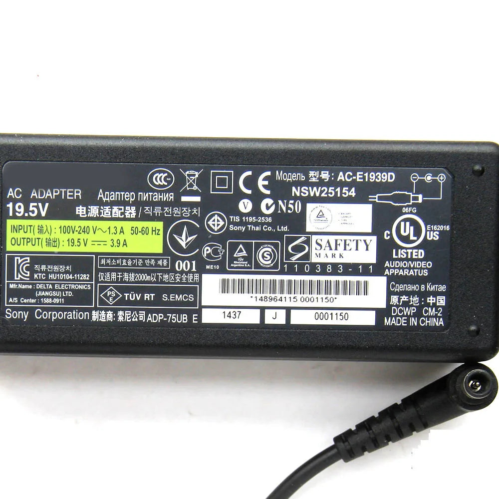 19.5V 3.9A 76W OEM AC Charger VGP-AC19V37 fit for SONY VGP-AC19V20 VGP-AC19V27