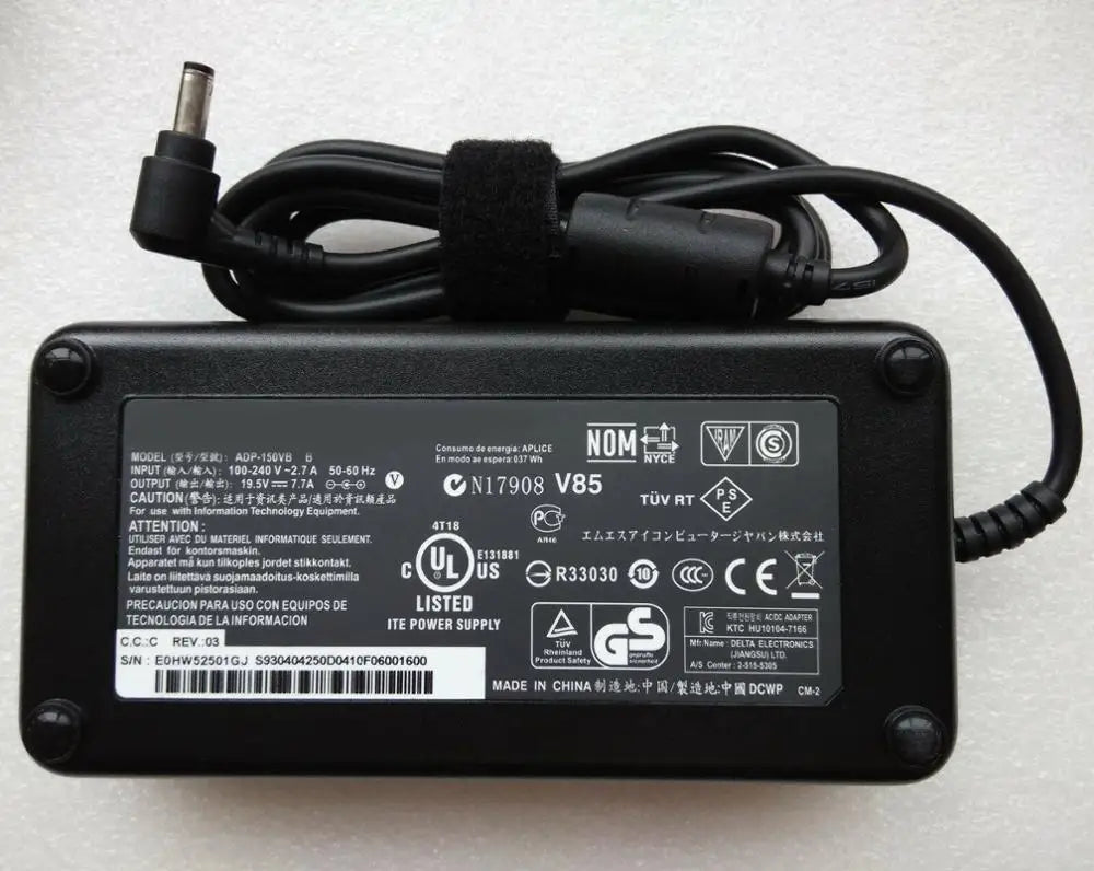 19.5V 7.7A 150W Delta AC/DC Adapter for MSI GF62 7RE-2829XFR Laptop