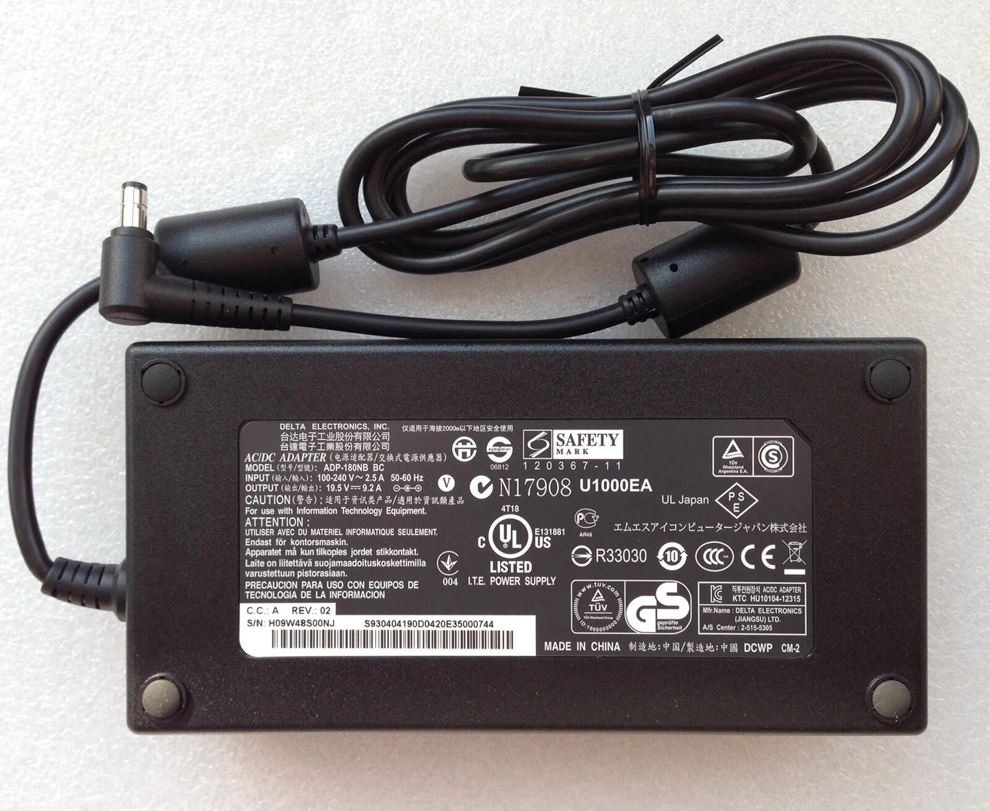 19.5V 9.2A AC Adapter Delta for MSI GT72 2PE-029NL ADP-180NB BC