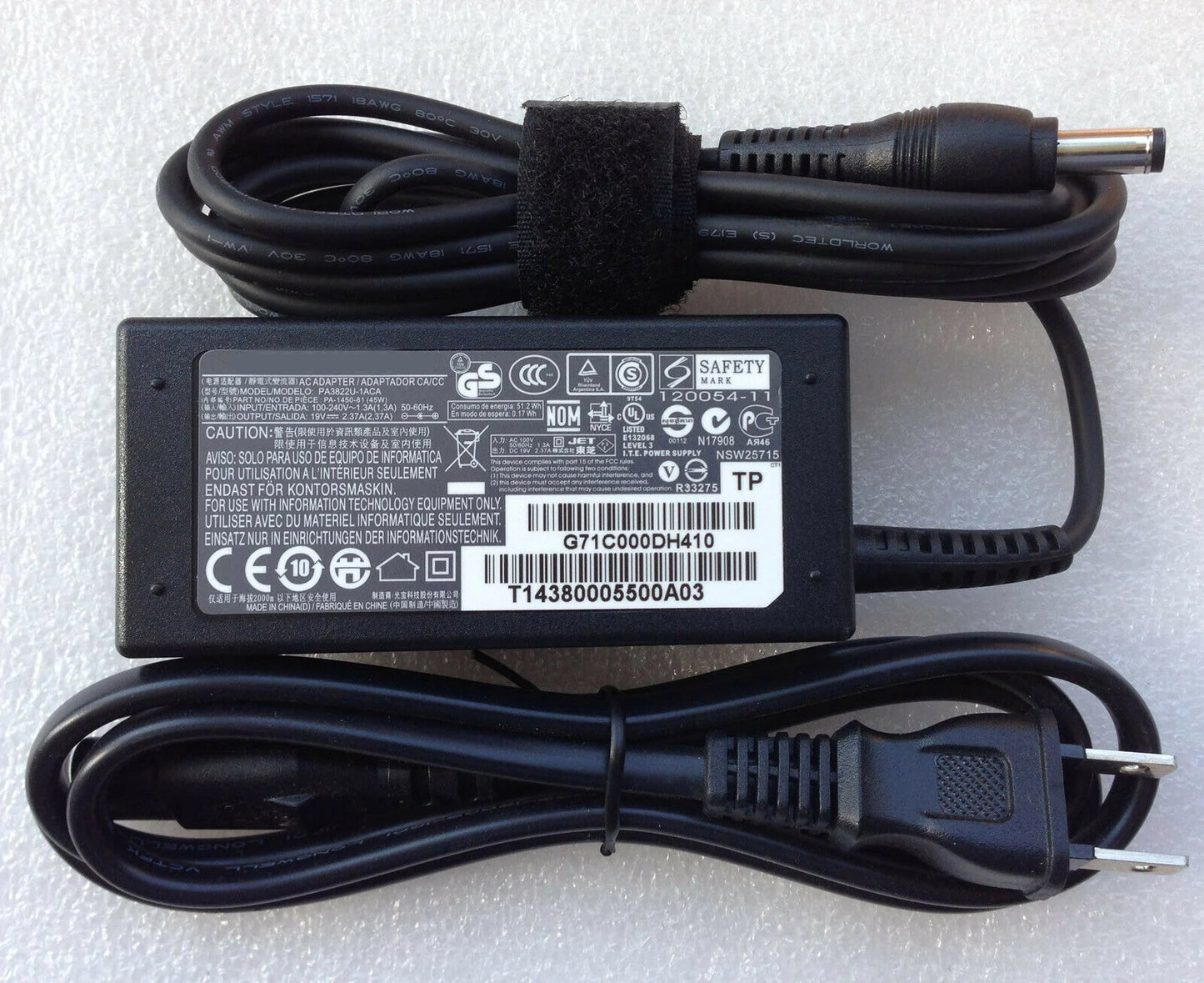 19V 2.37A 45W AC Adapter Charger fit for Toshiba Tecra A50 A50-E-110 PA3822E-1AC3