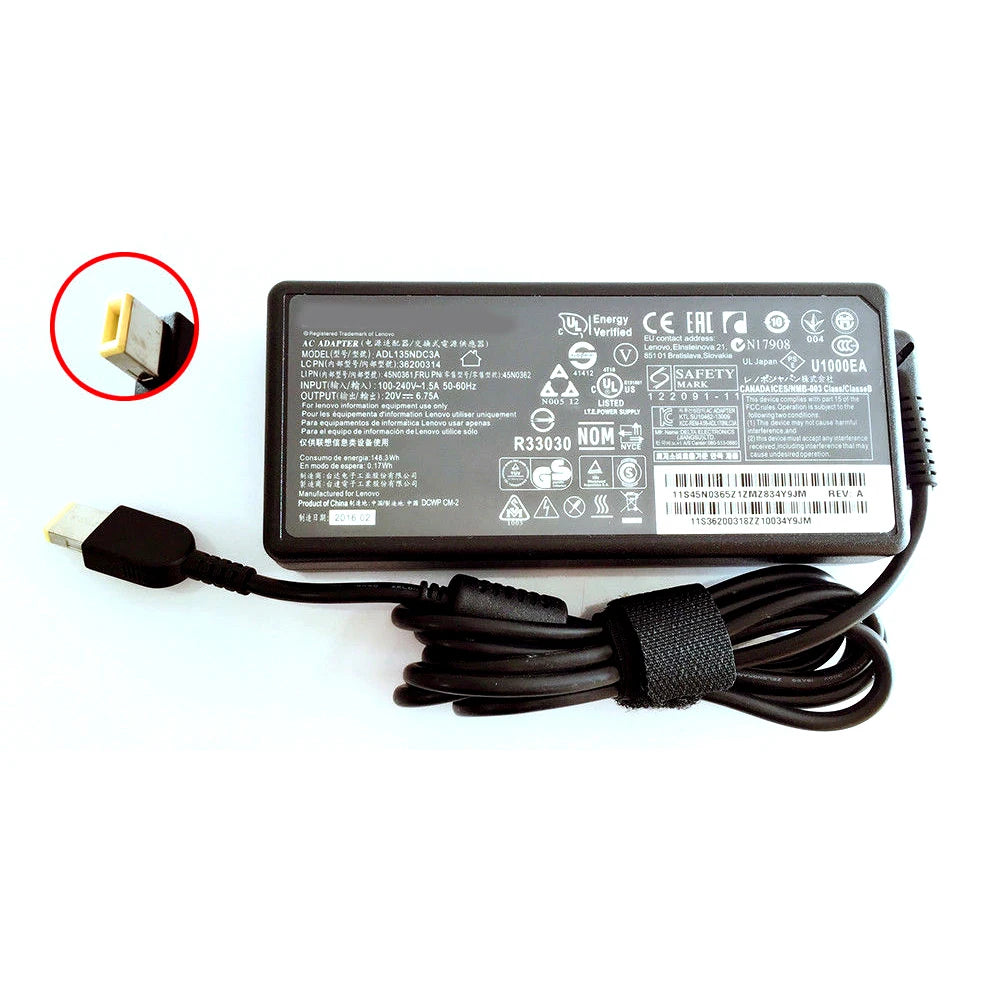 20V 6.75A 135W Charger fit for Lenovo 45N0361 45N0501 ADL135NLC2A ADL135NLC3A