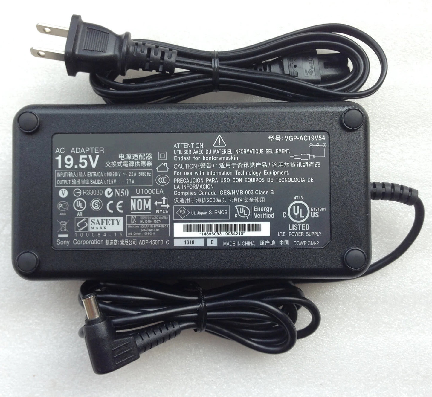 AC Adapter Charger 19.5V 7.7A fit for Sony VAIO VPCF22C5E VGCJS270J VGP-AC19V17