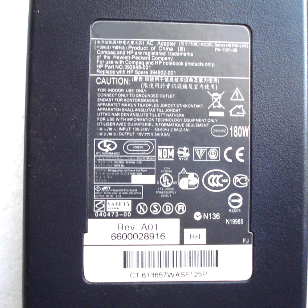 AC Adaptor fit for HP Laptop HSTNN-SA03 344500-003 366165-001 19V 9.5A(180W)