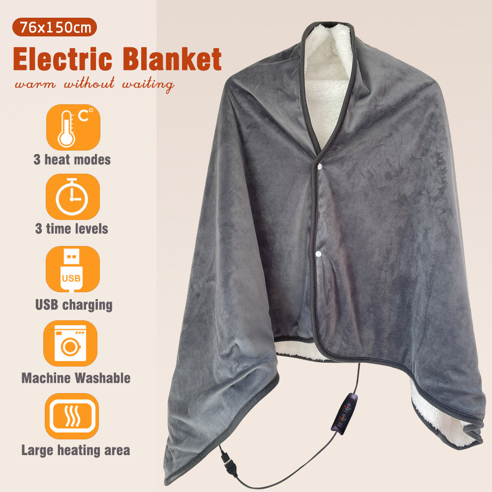 USB Electric Shawl Blanket 3 Stages 76x150cm Multifunctional Heating Thickened Shoulder Warm Blanket Power Bank Heating Pad