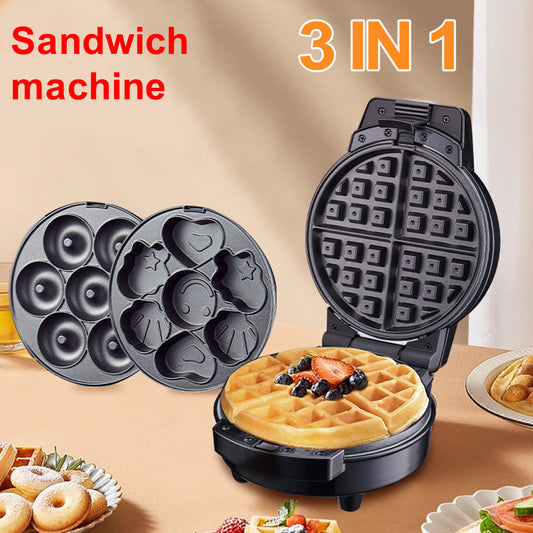 3 in 1 Sandwich Maker, Donut Cake Maker Multifunctional Electric Baking Pan 600W Waffle Maker