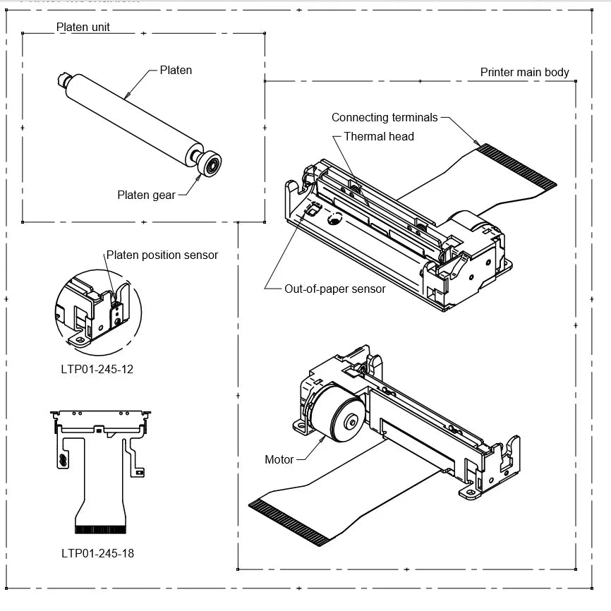 Thermal printer print head For Seiko LTP01-245-11 58mm thermal printer 2 inch print head